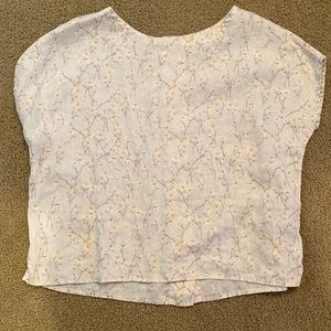 Short Sleeve 100% Linen Blouse Floral Pattern